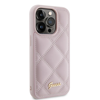 Etui na Apple iPhone 15 Pro, Guess, Quilted Metal Logo, Różowy