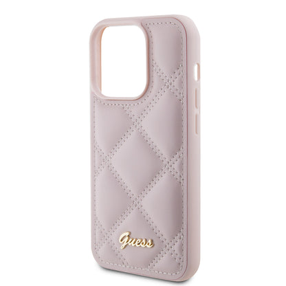 Etui na Apple iPhone 15 Pro, Guess, Quilted Metal Logo, Różowy