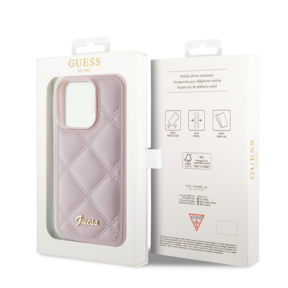 Etui na Apple iPhone 15 Pro, Guess, Quilted Metal Logo, Różowy