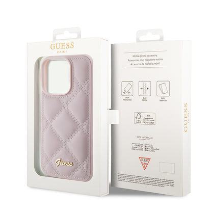 Etui na Apple iPhone 15 Pro, Guess, Quilted Metal Logo, Różowy