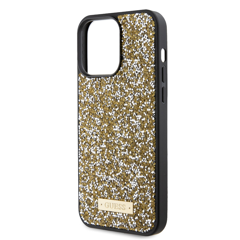 Etui na Apple iPhone 15 Pro, Guess, Rhinestone Metal Logo, Żółte