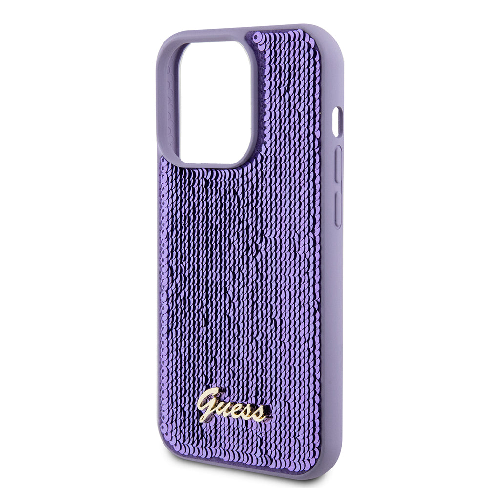 Case for Apple iPhone 15 Pro, Guess, Sequin Script Metal, Purple
