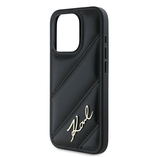 Etui na Apple iPhone 15 Pro, Karl Lagerfeld, Diagonal Quilted Script, Czarne