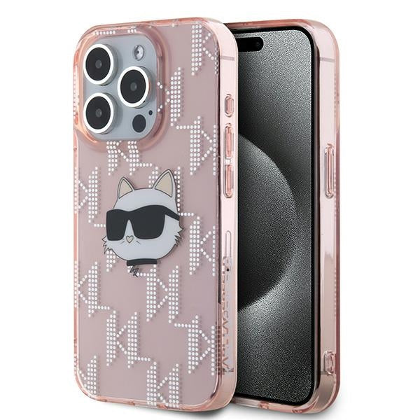 Etui na Apple iPhone 15 Pro, Karl Lagerfeld, IML Luxury Monogram Choupette's Head, Różowy