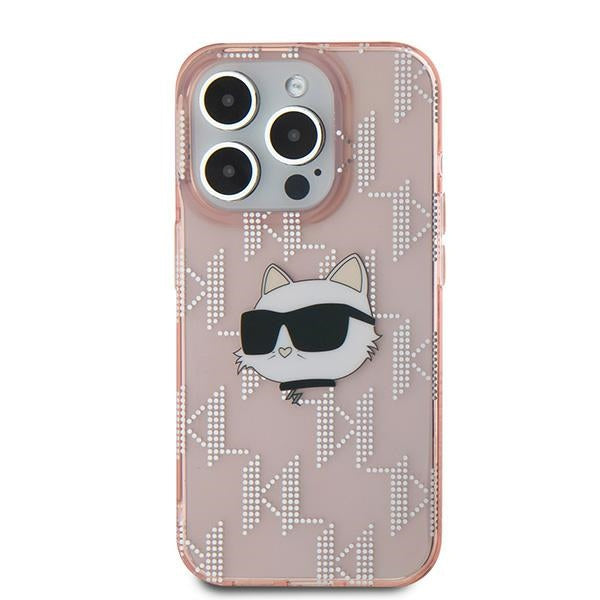 Etui na Apple iPhone 15 Pro, Karl Lagerfeld, IML Luxury Monogram Choupette's Head, Różowy