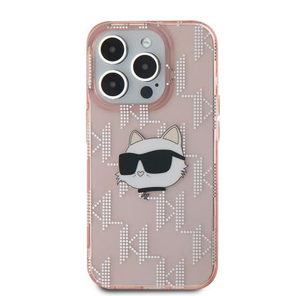 Etui na Apple iPhone 15 Pro, Karl Lagerfeld, IML Luxury Monogram Choupette's Head, Różowy