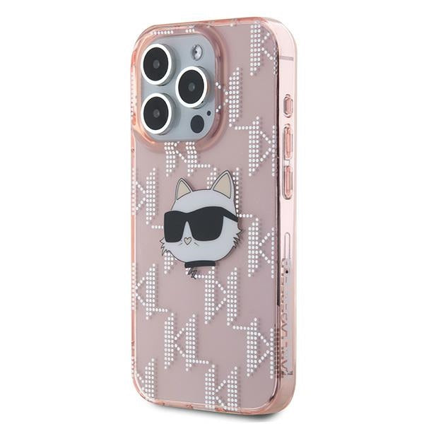 Etui na Apple iPhone 15 Pro, Karl Lagerfeld, IML Luxury Monogram Choupette's Head, Różowy