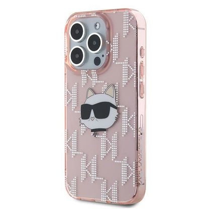 Etui na Apple iPhone 15 Pro, Karl Lagerfeld, IML Luxury Monogram Choupette's Head, Różowy