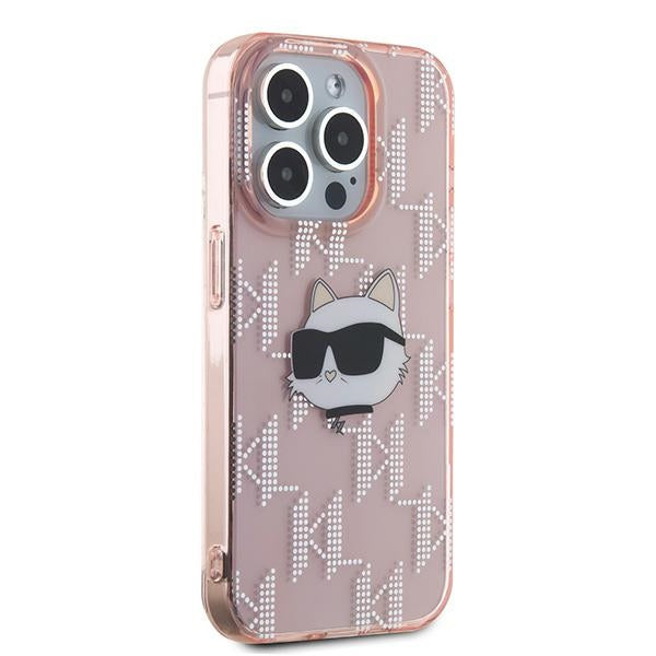 Etui na Apple iPhone 15 Pro, Karl Lagerfeld, IML Luxury Monogram Choupette's Head, Różowy