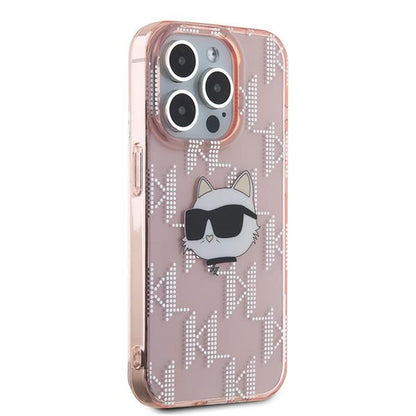Etui na Apple iPhone 15 Pro, Karl Lagerfeld, IML Luxury Monogram Choupette's Head, Różowy