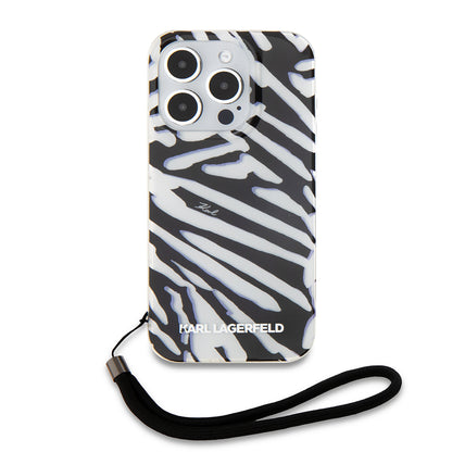 Etui na Apple iPhone 15 Pro, Karl Lagerfeld, IML Luxury Zebra Pattern with Strap, Czarne