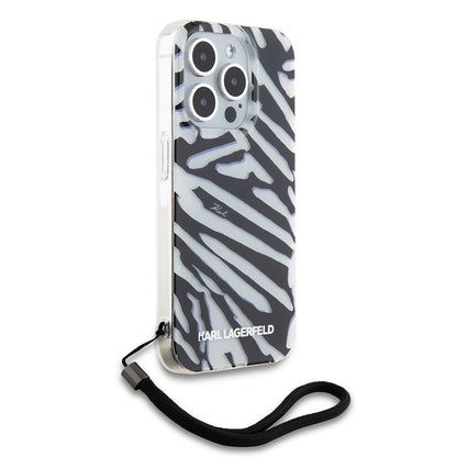 Etui na Apple iPhone 15 Pro, Karl Lagerfeld, IML Luxury Zebra Pattern with Strap, Czarne