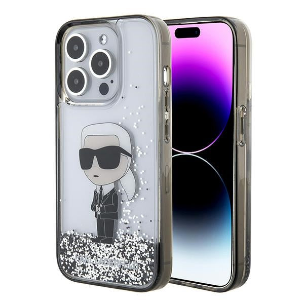 Etui na Apple iPhone 15 Pro, Karl Lagerfeld, Liquid Glitter Ikonik Karl, Przezroczyste