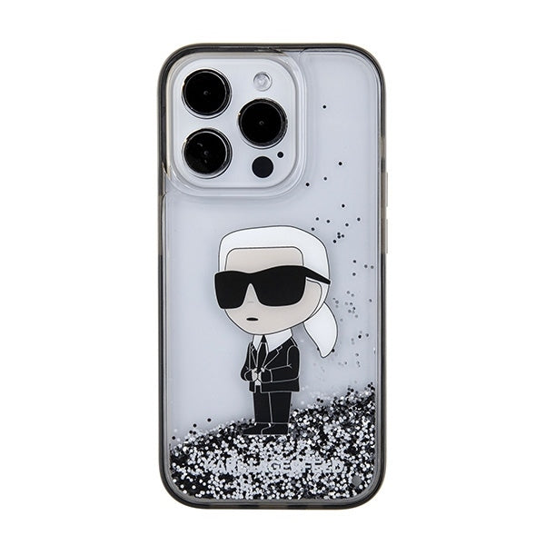 Etui na Apple iPhone 15 Pro, Karl Lagerfeld, Liquid Glitter Ikonik Karl, Przezroczyste