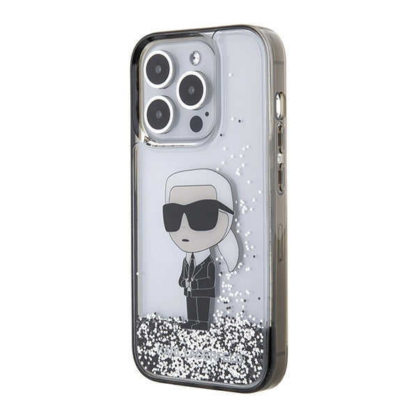 Etui na Apple iPhone 15 Pro, Karl Lagerfeld, Liquid Glitter Ikonik Karl, Przezroczyste