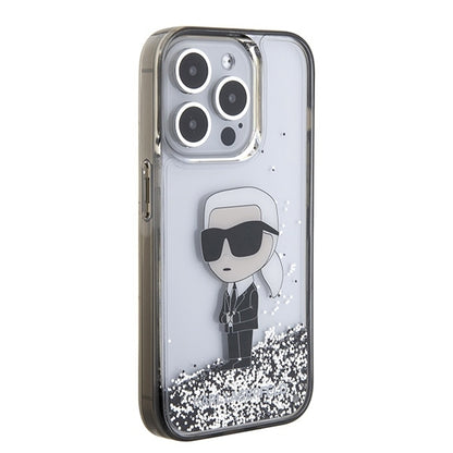 Etui na Apple iPhone 15 Pro, Karl Lagerfeld, Liquid Glitter Ikonik Karl, Przezroczyste
