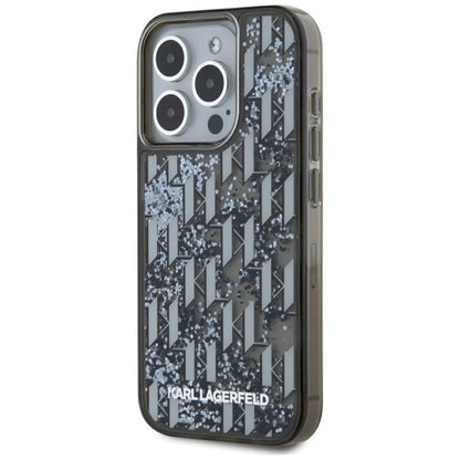 Etui na Apple iPhone 15 Pro, Karl Lagerfeld, Liquid Glitter Monogram, Czarne.