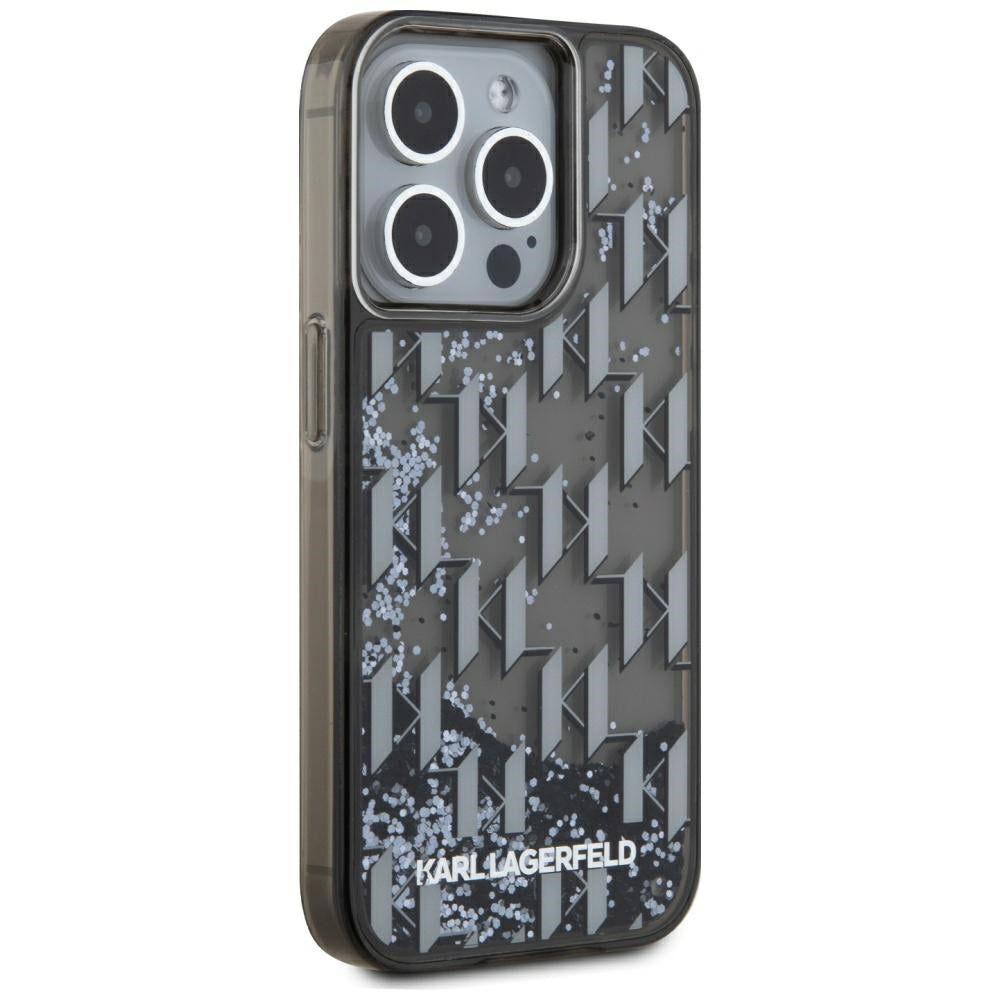 Etui na Apple iPhone 15 Pro, Karl Lagerfeld, Liquid Glitter Monogram, Czarne.