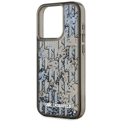 Etui na Apple iPhone 15 Pro, Karl Lagerfeld, Liquid Glitter Monogram, Czarne.
