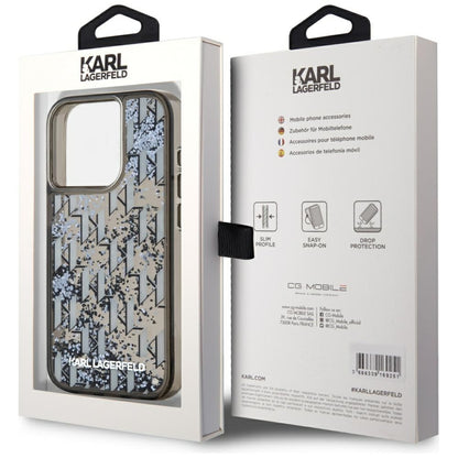 Etui na Apple iPhone 15 Pro, Karl Lagerfeld, Liquid Glitter Monogram, Czarne.