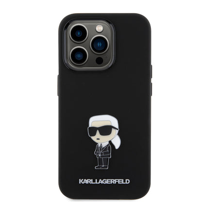 Etui na Apple iPhone 15 Pro, Karl Lagerfeld, Silicone Metal Ikonik, Czarne