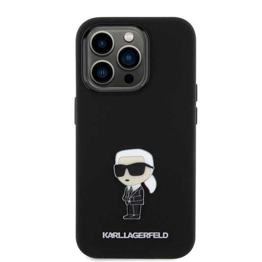 Etui na Apple iPhone 15 Pro, Karl Lagerfeld, Silicone Metal Ikonik, Czarne
