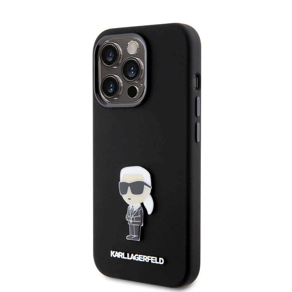 Etui na Apple iPhone 15 Pro, Karl Lagerfeld, Silicone Metal Ikonik, Czarne