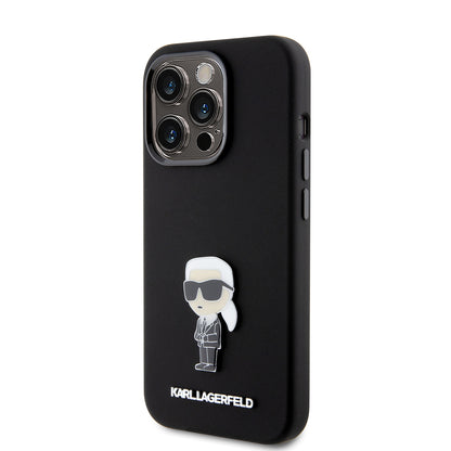 Etui na Apple iPhone 15 Pro, Karl Lagerfeld, Silicone Metal Ikonik, Czarne