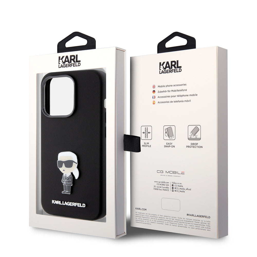 Etui na Apple iPhone 15 Pro, Karl Lagerfeld, Silicone Metal Ikonik, Czarne