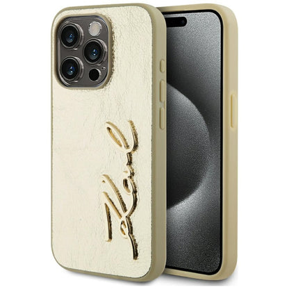 Etui na Apple iPhone 15 Pro, Karl Lagerfeld, Metal Signature, Złote