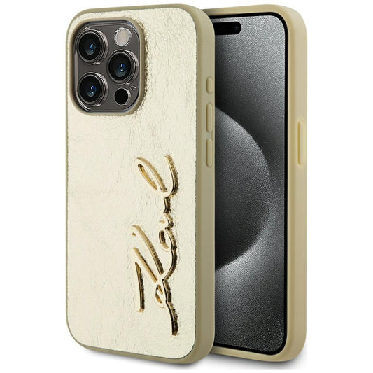 Etui na Apple iPhone 15 Pro, Karl Lagerfeld, Metal Signature, Złote