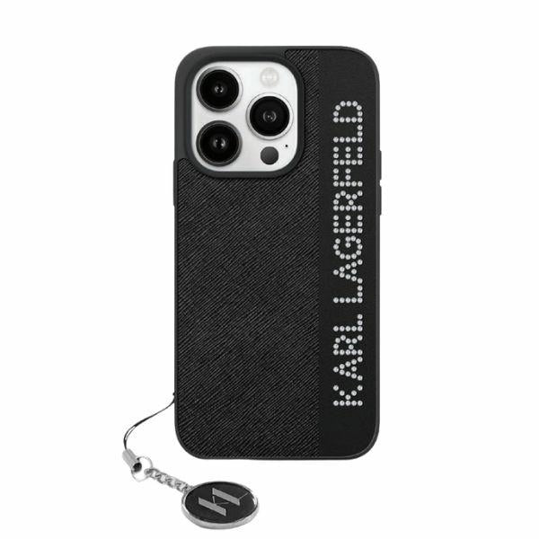 Etui na Apple iPhone 15 Pro, Karl Lagerfeld, Saffiano Rhinestones & Charm, Czarne