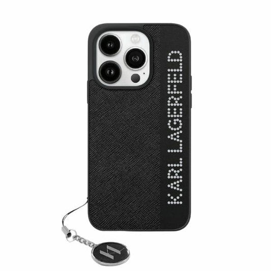Etui na Apple iPhone 15 Pro, Karl Lagerfeld, Saffiano Rhinestones & Charm, Czarne