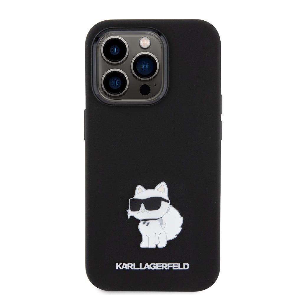 Etui na Apple iPhone 15 Pro, Karl Lagerfeld, Silicone Choupette Metal, Czarne