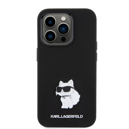Etui na Apple iPhone 15 Pro, Karl Lagerfeld, Silicone Choupette Metal, Czarne