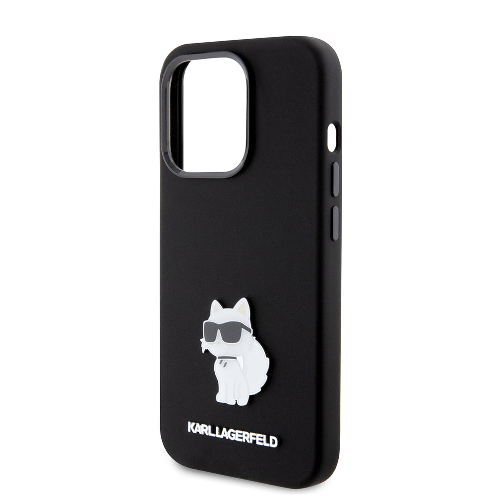 Etui na Apple iPhone 15 Pro, Karl Lagerfeld, Silicone Choupette Metal, Czarne