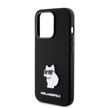 Etui na Apple iPhone 15 Pro, Karl Lagerfeld, Silicone Choupette Metal, Czarne