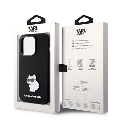 Etui na Apple iPhone 15 Pro, Karl Lagerfeld, Silicone Choupette Metal, Czarne