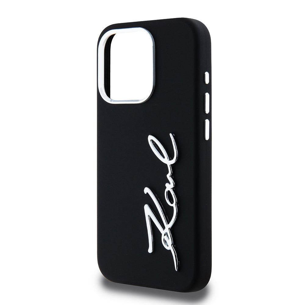 Case for Apple iPhone 15 Pro, Karl Lagerfeld, Silicone Metal Script Logo, Black