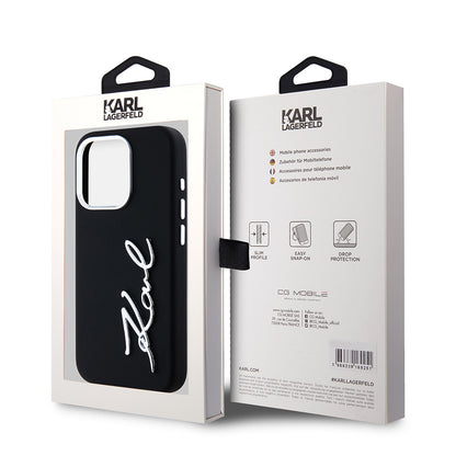 Case for Apple iPhone 15 Pro, Karl Lagerfeld, Silicone Metal Script Logo, Black