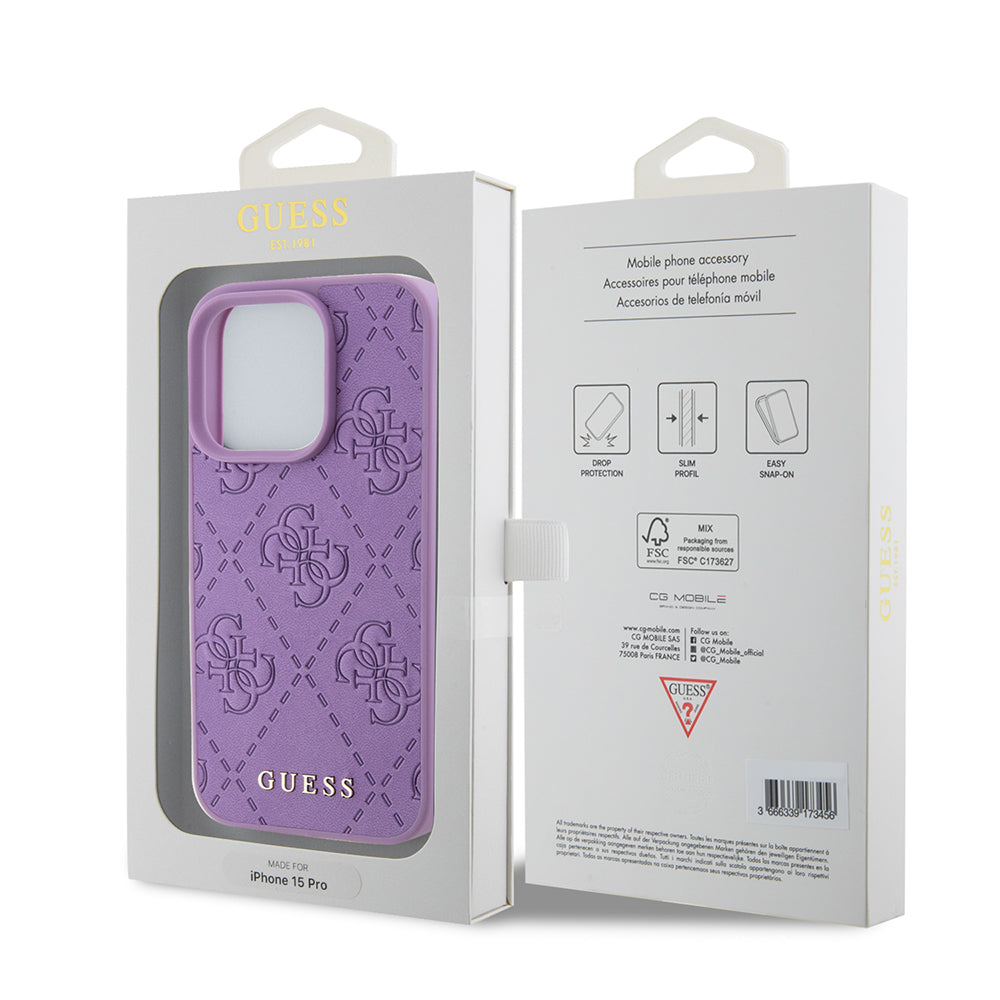Case for Apple iPhone 15 Pro Max, Guess, 4G Stamped, Light Purple