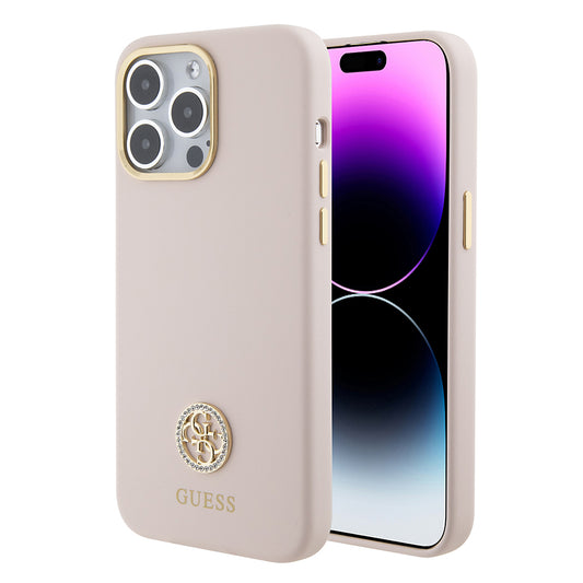 Etui na Apple iPhone 15 Pro Max, Guess, 4G Strass Metal Logo, Różowy