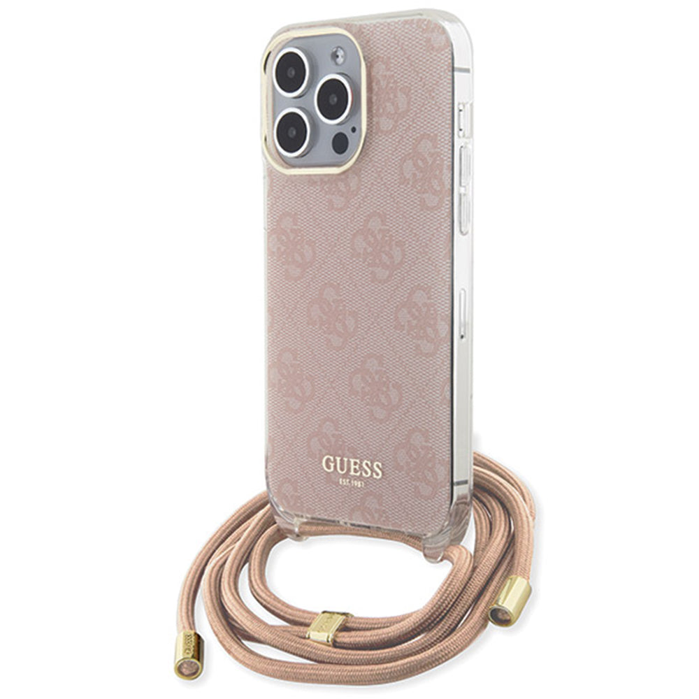 Etui na Apple iPhone 15 Pro Max, Guess, Crossbody Cord 4G Print, Różowy