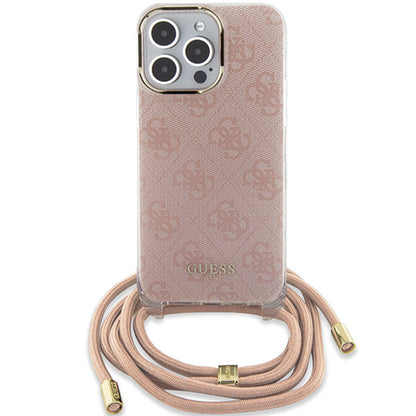 Etui na Apple iPhone 15 Pro Max, Guess, Crossbody Cord 4G Print, Różowy