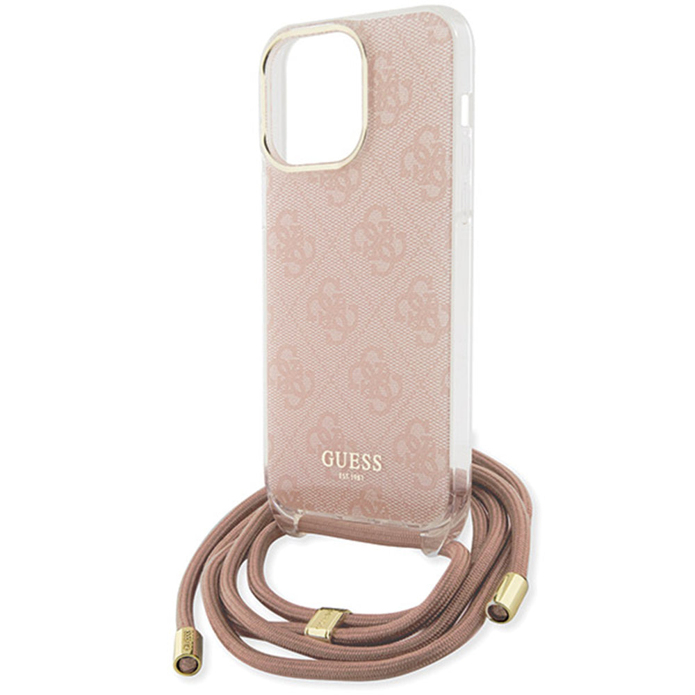 Etui na Apple iPhone 15 Pro Max, Guess, Crossbody Cord 4G Print, Różowy