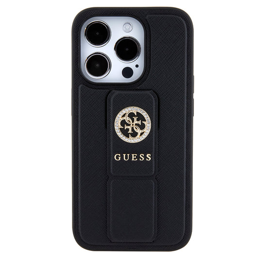 Etui na Apple iPhone 15 Pro Max, Guess, Grip Stand 4G Saffiano Strass, Czarne