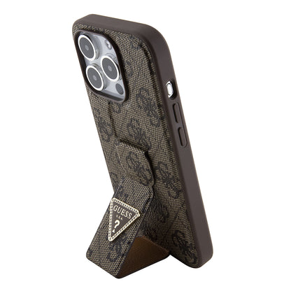 Etui na Apple iPhone 15 Pro Max, Guess, Grip Stand 4G Triangle Strass, Brązowy