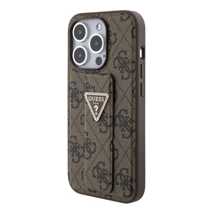Etui na Apple iPhone 15 Pro Max, Guess, Grip Stand 4G Triangle Strass, Brązowy