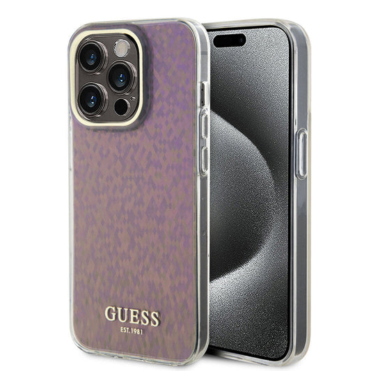 Etui na Apple iPhone 15 Pro Max, Guess, IML Faceted Mirror Disco Iridescent, Różowy