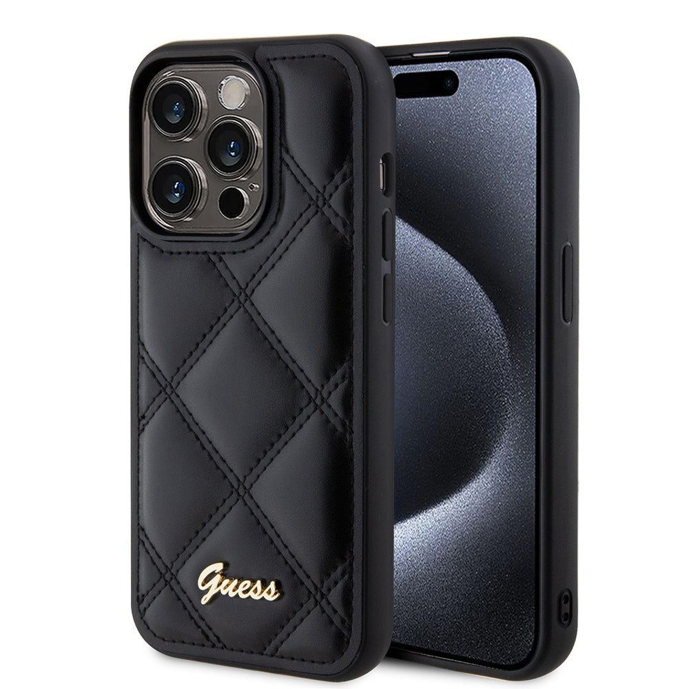 Etui na Apple iPhone 15 Pro Max, Guess, Quilted Metal Logo, Czarne